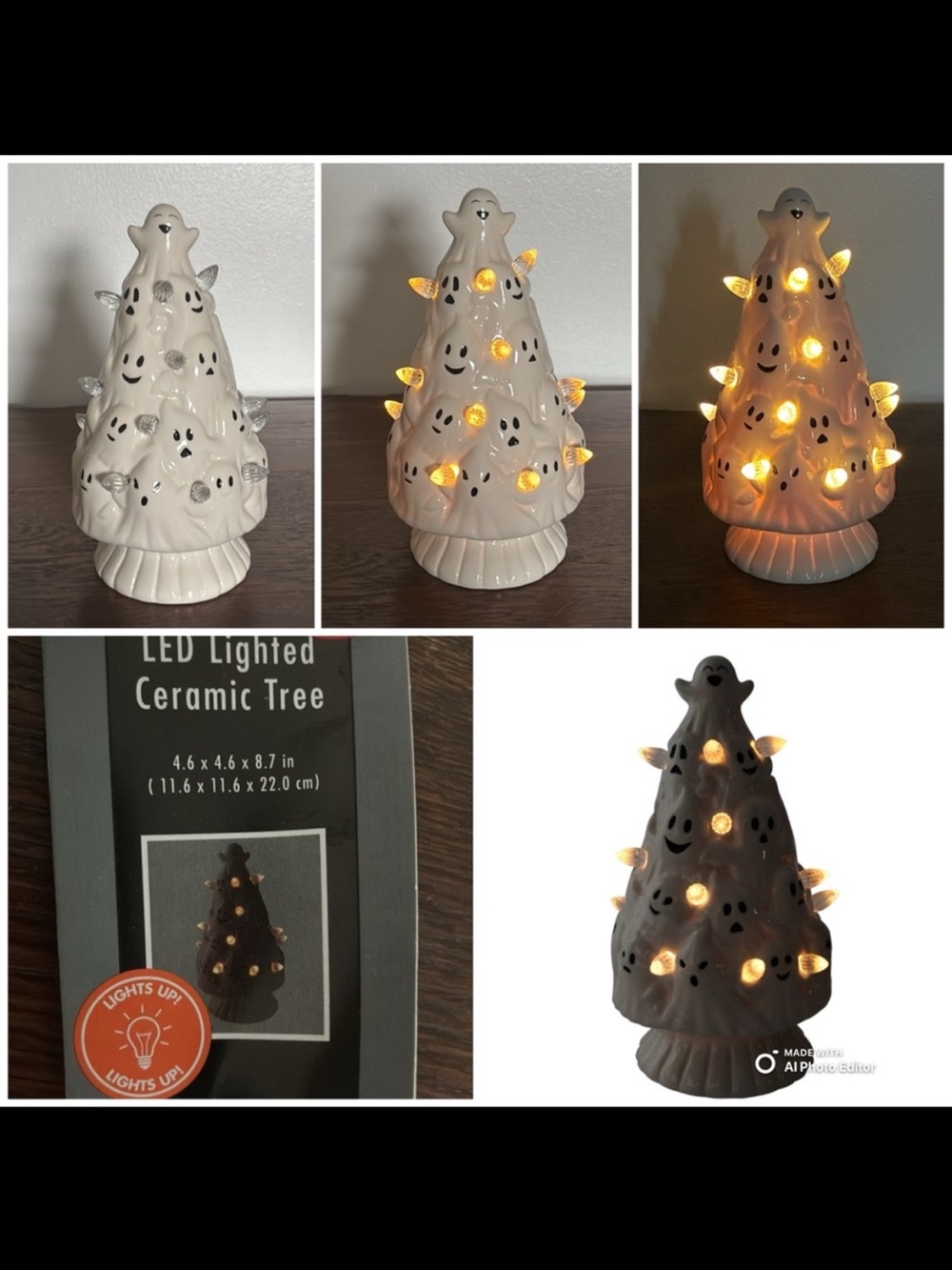 NWT- LED Light Up White Ceramic Stacked Ghosts Halloween Bulb Tree 👻